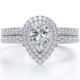 thumbnail image 1 of JeenMata Edwardian Decorative 1.75 Carat Pear Shaped Moissanite Dual Halo Style Bridal Set in 18K White Gold Plating over Silver, 1 of 7