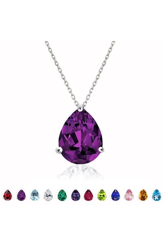 Elegant 1.5 TCW Pear Shaped - Amethyst - February Birthstone Prongs Solitaire Slider Pendant Necklace in White Gold Plating