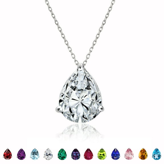 JeenMata Elegant 1.5 TCW Pear Shaped - Cubic Zirconia - April Prongs Solitaire Slider Pendant Necklace in White Gold Plating