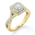 thumbnail image 1 of JeenMata Elegant Square Cut Diamond - Twisted Band - Pave - Double Halo Engagement Ring - 10K Yellow Gold, 1 of 8