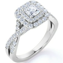 JeenMata Elegant 1 Carat - Square Cut Moissanite - Twisted Band - Pave - Double Halo Engagement Ring - 18K White Gold over Silver