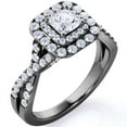 thumbnail image 1 of JeenMata Elegant 1 Carat - Square Cut Moissanite - Twisted Band - Pave - Double Halo Gothic Engagement Ring - 18K Black Gold over Silver, 1 of 7