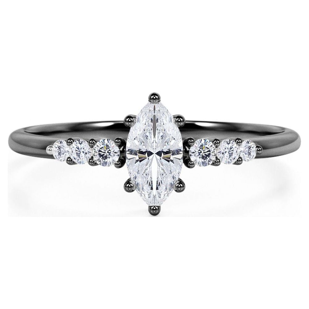 JeenMata 1 Carat Elegant Marquise Cut Engagement Ring in 18K Black Gold Plating for Women