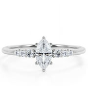 JEENMATA 1 Carat Elegant Marquise Cut Engagement Ring in 18K White Gold Plating for Women