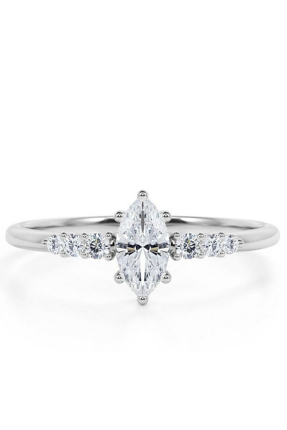 1 Carat Elegant Marquise Cut Engagement Ring in 18K White Gold Plating for Women