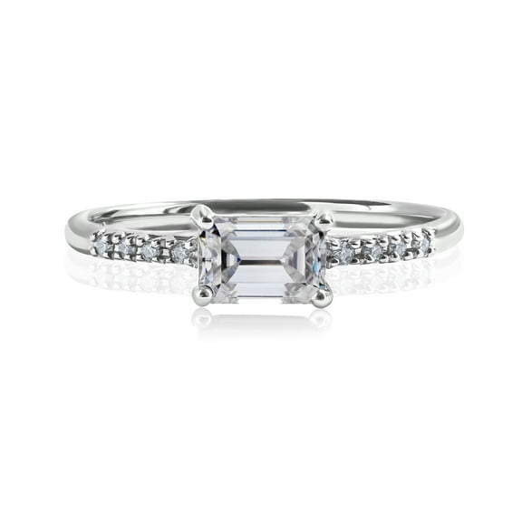 JeenMata 1 Carat Emerald Cut Cubic Zirconia - April Birthstone Solitaire Engagement Ring in 18k White Gold Over Silver