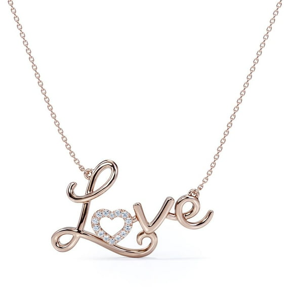 JeenMata Enchanting Love Real Diamond Pendant Necklace in 18K Rose Gold over Silver