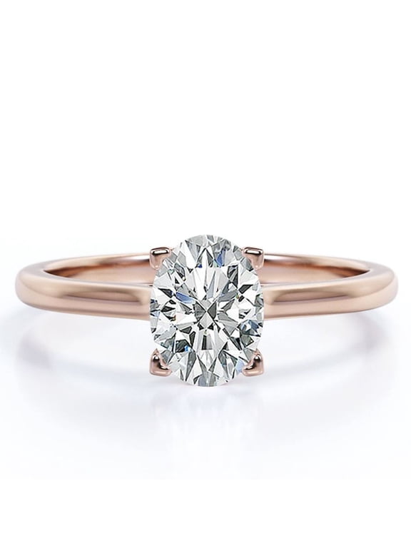 Enchanting Prong 2 Carat Oval Cut Solitaire Engagement Ring in 18K Rose Gold Plating over Silver