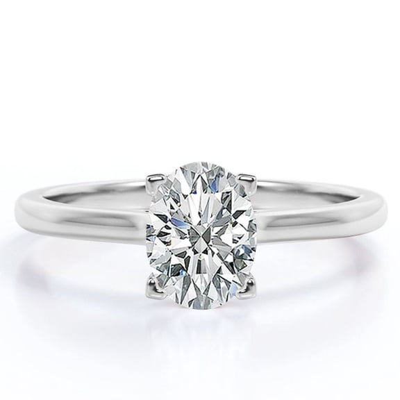 JeenMata Enchanting Prong 4 Carat Oval Cut Solitaire Engagement Ring in 18K White Gold Plating for Women