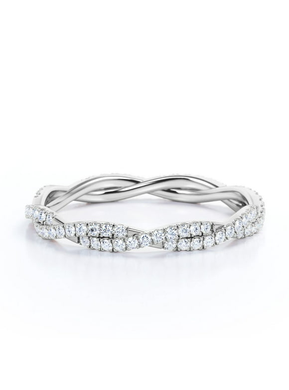 JeenMata Eternity - 0.5 Carat Round Shape Moissanite - Inifinity Wedding Band - 18K White Gold Plating Over Silver