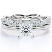 JeenMata Exquisite 1.5 Carat Princess Cut Moissanite Wedding Set in 18k White Gold Over Silver