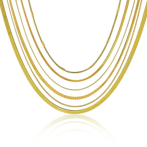 JeenMata Fashion Gift multipack 6 pc Women Necklace Pendant, Herringbone, Snake chain Layered Necklace, Adjustable Necklace chain for Women, Everyday Wear Gift Set