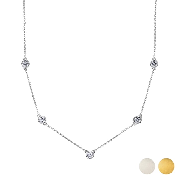 JeenMata 1 Carat Lab Grown Diamond Five Stone Bezel Station Necklace in 18K White Gold Plating for Women