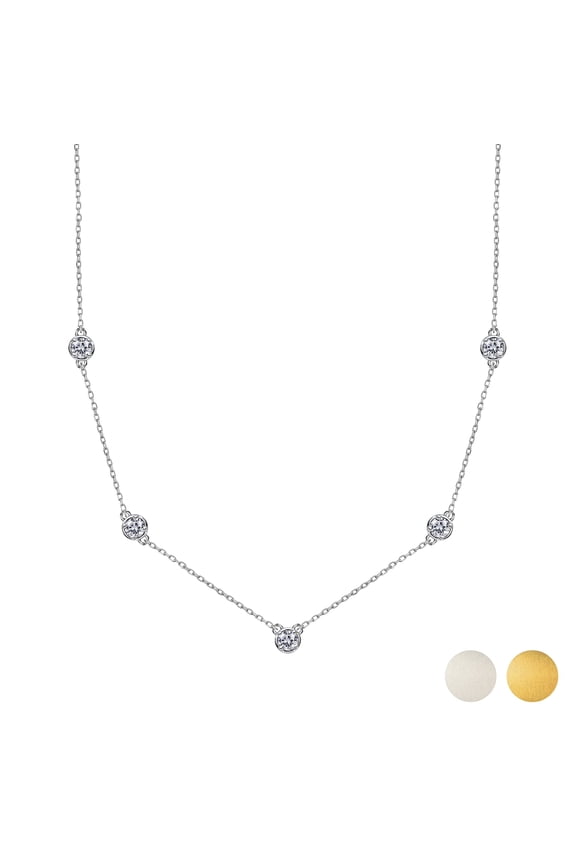 1 Carat Lab Grown Diamond Five Stone Bezel Station Necklace in 18K White Gold Plating for Women