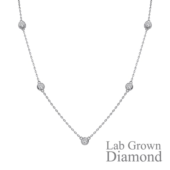 JeenMata 1 Carat Lab Grown Diamond Five Stone Bezel Station Necklace in 18K White Gold Plating for Women