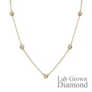 JeenMata 1 Carat Lab Grown Diamond Five Stone Bezel Station Necklace in 18K Yellow Gold Plating for Women