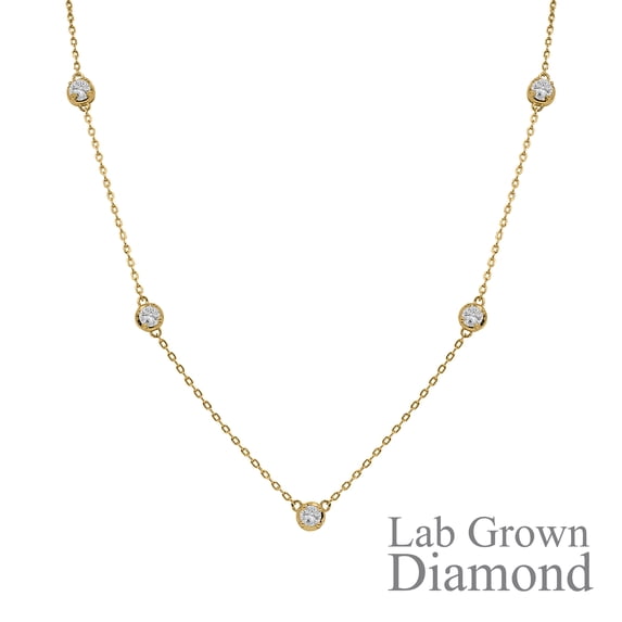 JeenMata 1 Carat Lab Grown Diamond Five Stone Bezel Station Necklace in 18K Yellow Gold Plating for Women