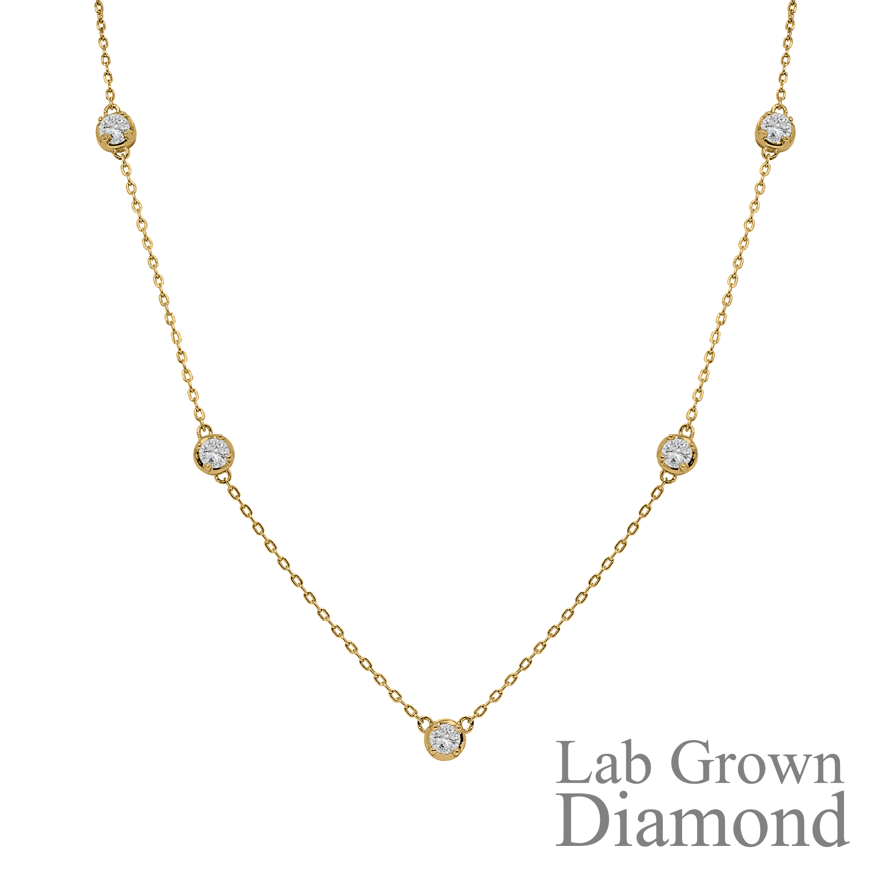 JeenMata 1 Carat Lab Grown Diamond Five Stone Bezel Station Necklace in 18K Yellow Gold Plating for Women
