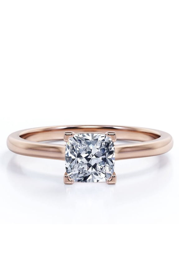 Flawless 1 Carat Cushion Cut Prong Setting Solitaire Fashion Ring in 18K Rose Gold Plating over Silver