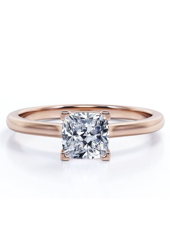 Flawless 1 Carat Cushion Cut Prong Setting Solitaire Fashion Ring in 18K Rose Gold Plating over Silver