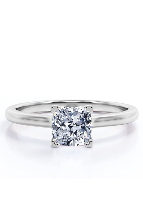 Flawless 1 Carat Cushion Cut Prong Setting Solitaire Fashion Ring in 18K White Gold Plating over Silver