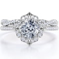 thumbnail image 1 of JeenMata Flower Cluster 1.75 Carat Cushion Cut Moissanite Infinity Pave Bridal Ring Set in 18K White Gold Plating over Silver, 1 of 7