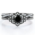 thumbnail image 1 of JeenMata Flower Halo Bezel 1.5 Carat Round Cut Lab Grown Black Diamond and Moissanite Infinity Twisted Band Wedding Ring Set in 18K Black Gold Plating over Silver, 1 of 7