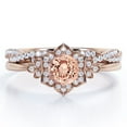 thumbnail image 1 of JeenMata Flower Halo Bezel 1.5 Carat Round Cut Pinky Peach created morganite and Moissanite Infinity Twisted Band Wedding Ring Set in 18K Rose Gold Plating over Silver, 1 of 6