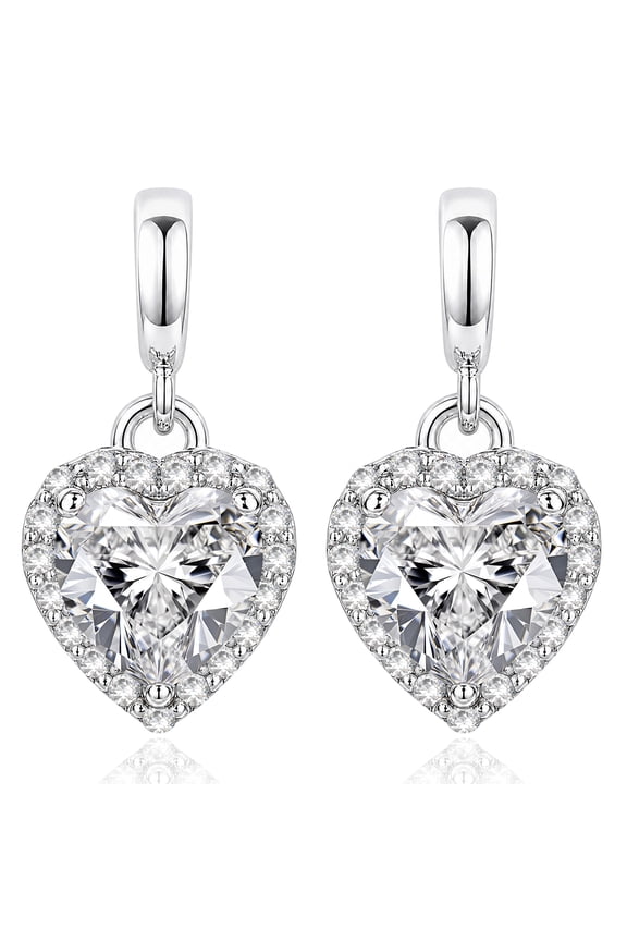Forever Heart 1.25 Carat - Moissanite - April Earrings in 18K White Gold Plating over Silver
