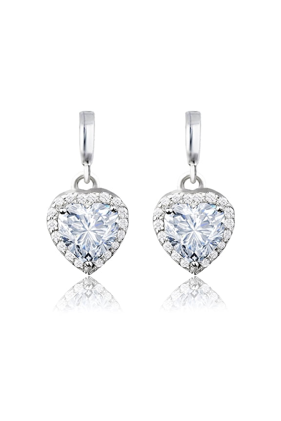 Forever Heart 1.25 Carat - Moissanite - April Earrings in 18K White Gold Plating over Silver