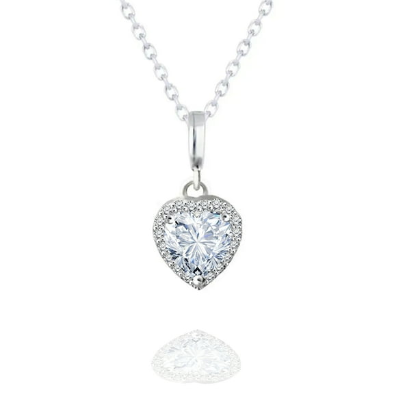 JeenMata Forever Heart 1 Carat - Moissanite - April Pendant Necklace in 18K White Gold Plating over Silver