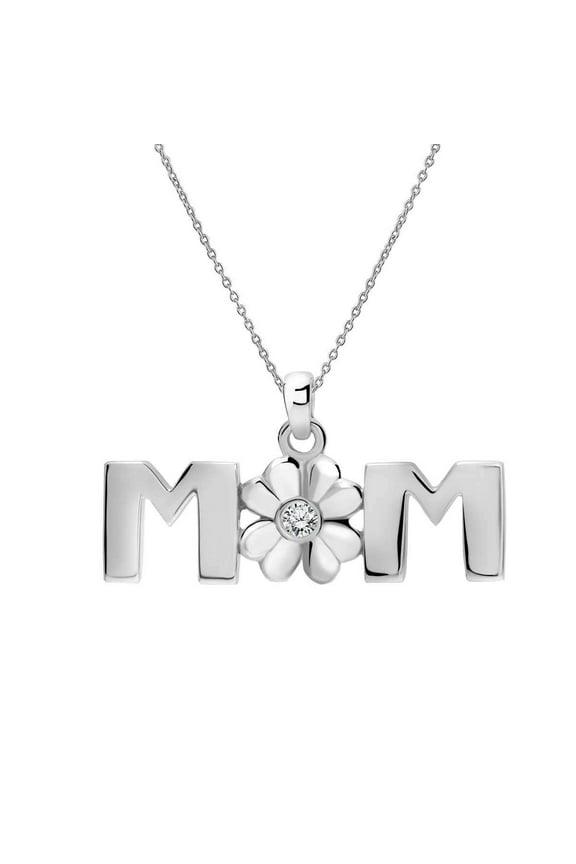 Four-Leaf Clover Mom Diamond Necklace in 18K White Gold over Silver