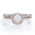 thumbnail image 1 of JeenMata Four-Prong Halo Setting 1.5 Carat Round Brilliant Cut Brazilian Opal and Moissanite Pave Infinity Bridal Ring Set in 18K Rose Gold Plating over Silver, 1 of 7