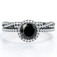 thumbnail image 1 of JeenMata Four-Prong Halo Setting 1.5 Carat Round Brilliant Cut Lab Grown Black Diamond and Moissanite Pave Infinity Bridal Ring Set in 18K Black Gold Plating over Silver, 1 of 7