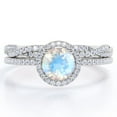 thumbnail image 1 of JeenMata Four-Prong Halo Setting 1.75 Carat Round Brilliant Cut Blue Moonstone and Moissanite Pave Infinity Bridal Ring Set in 18K White Gold Plating over Silver, 1 of 6