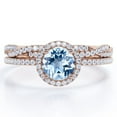 thumbnail image 1 of JeenMata Four-Prong Halo Setting 1.75 Carat Round Brilliant Cut Brazilian Created Aquamarine and Moissanite Pave Infinity Bridal Ring Set in 18K Rose Gold Plating over Silver, 1 of 6