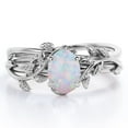 thumbnail image 1 of JeenMata Four Prong Set 1.3 Carat Oval Shaped Pin Opal Vine Leaf Design Wedding Set in 18K White Gold Plating over Silver, 1 of 7