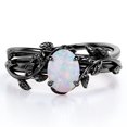 thumbnail image 1 of JeenMata Four Prong Set 1.3 Carat Oval Shaped Pinfire Opal Vine Leaf Design Wedding Set in 18K Black Gold Plating over Silver, 1 of 6