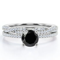 JeenMata Four-Prong Setting 1.5 Round Cut Lab Created Black Diamond and Moissanite Pave Infinity Twisted Band Bridal Set in 18K White Gold Plating over Silver