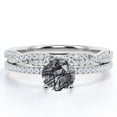 thumbnail image 1 of JeenMata Four-Prong Setting 1.5 Round Cut Smokey Black Rutilated Quartz and Moissanite Pave Infinity Twisted Band Bridal Set in 18K White Gold Plating over Silver, 1 of 7