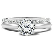 JeenMata Four-Prong Setting - 1.25 Carat Round Shaped - Pave Wedding Set - 18K White Gold Plating over Silver (CUSTOMIZE YOUR WEDDING RING BAND)