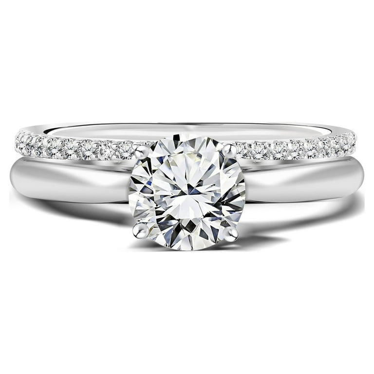 JeenMata Four Prong Setting 1.75 Carat Round Shaped Pave Wedding Set 18K White Gold Plating over Silver CUSTOMIZE YOUR WEDDING RING BAND