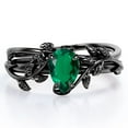 thumbnail image 1 of JeenMata Four Prong Solitaire - 1 TCW Pear Shaped Lab Created Emerald - Leaf Pattern Wedding Set - 18K Black Gold Plating over Silver, 1 of 6