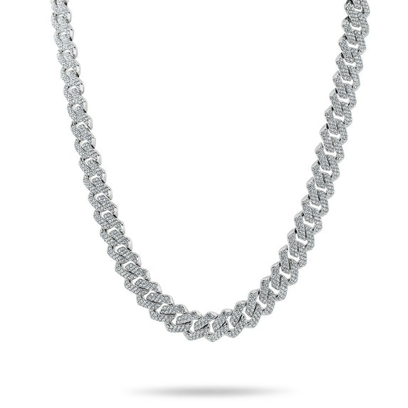 JeenMata Full Iced Out Bling Miami Cuban Chain Necklace in White - Hip Hop Jewelry - Men's Chunky Jewelry