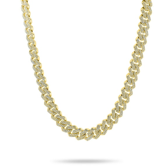 JeenMata Full Iced Out Bling Miami Cuban Chain Necklace in Yellow - Hip Hop Jewelry - Men's Chunky Jewelry