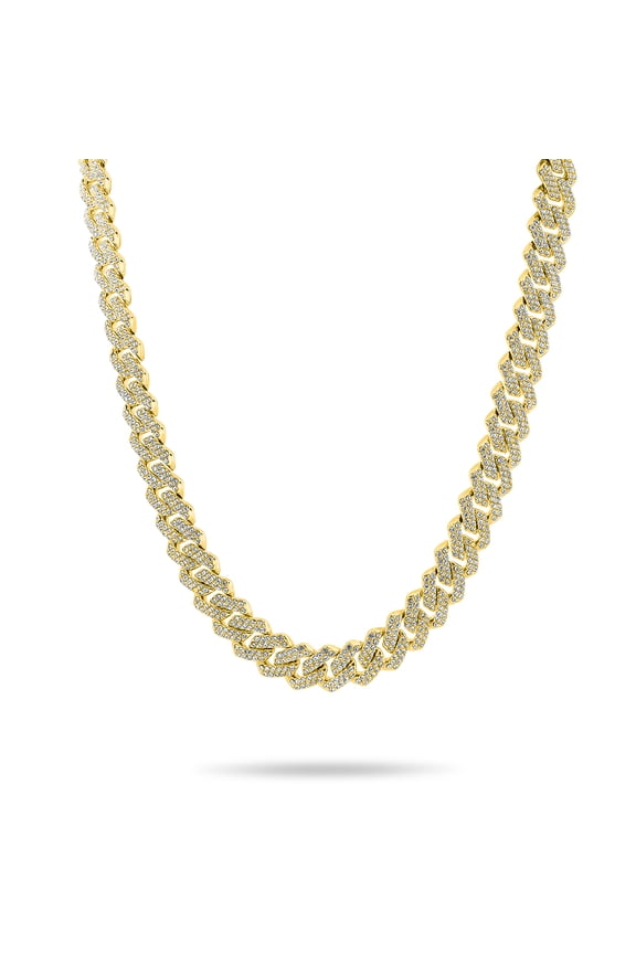 Full Iced Out Bling Miami Cuban Chain Necklace in Yellow - Hip Hop Jewelry - Men's Chunky Jewelry