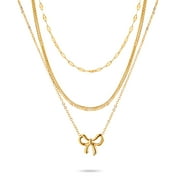 JeenMata Gift multipack 3 pc Women Bow Necklace Pendant Jewelry Gift, Choker, Snake Chain, Curb Link, Trendy Layered Necklace, Adjustable Necklace Gift Set for Women