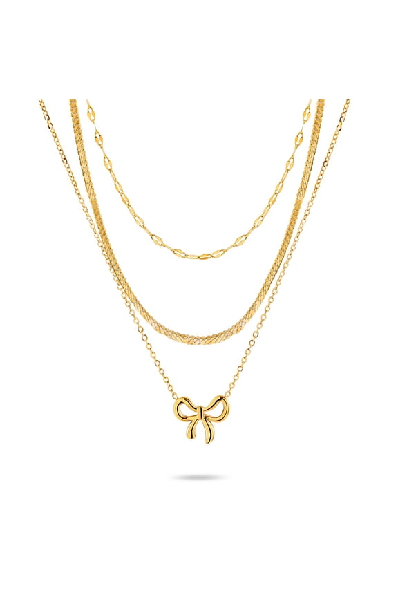 Gift multipack 3 pc Women Bow Necklace Pendant Jewelry Gift, Choker, Snake Chain, Curb Link, Trendy Layered Necklace, Adjustable Necklace Gift Set for Women