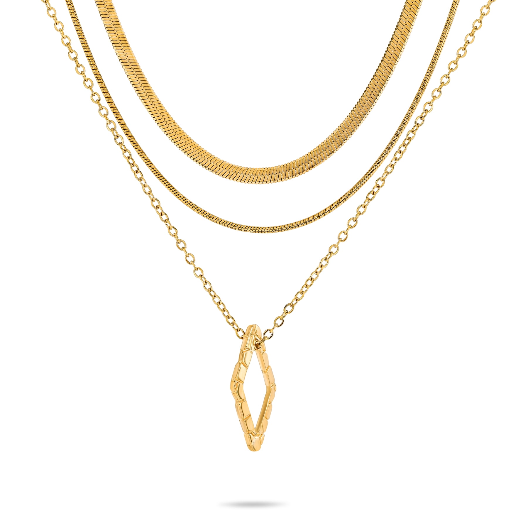 JeenMata Gift multipack 3 pc Women Rhombus Necklace Pendant Jewelry Gift, Choker, Snake Chain, Curb Link, Trendy Layered Necklace, Adjustable Necklace Gift Set for Women