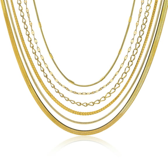 JeenMata Gift multipack 6 pc Women Necklace Pendant Jewelry Gift, Choker, Snake Chain, Curb Link, Trendy Layered Necklace, Adjustable Necklace Gift Set for Women
